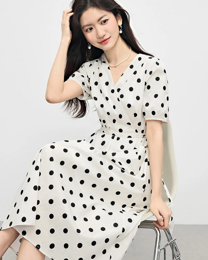 Robe en soie à pois – Manches courtes
