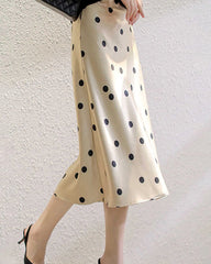 Jupe Midi en Soie à Pois