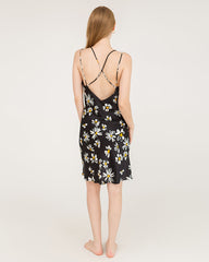 Robe Midi en Soie 100% Imprimé Marguerites avec Dos Croisé