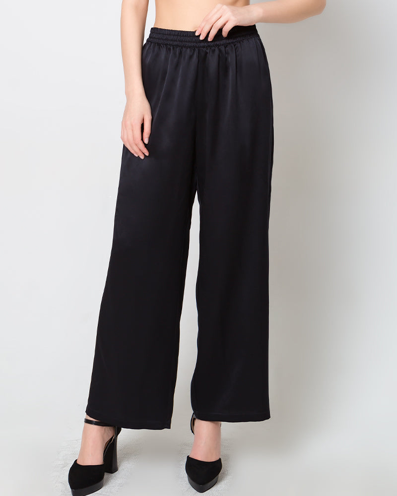 Pantalon Large en Soie Satinée pour Femme