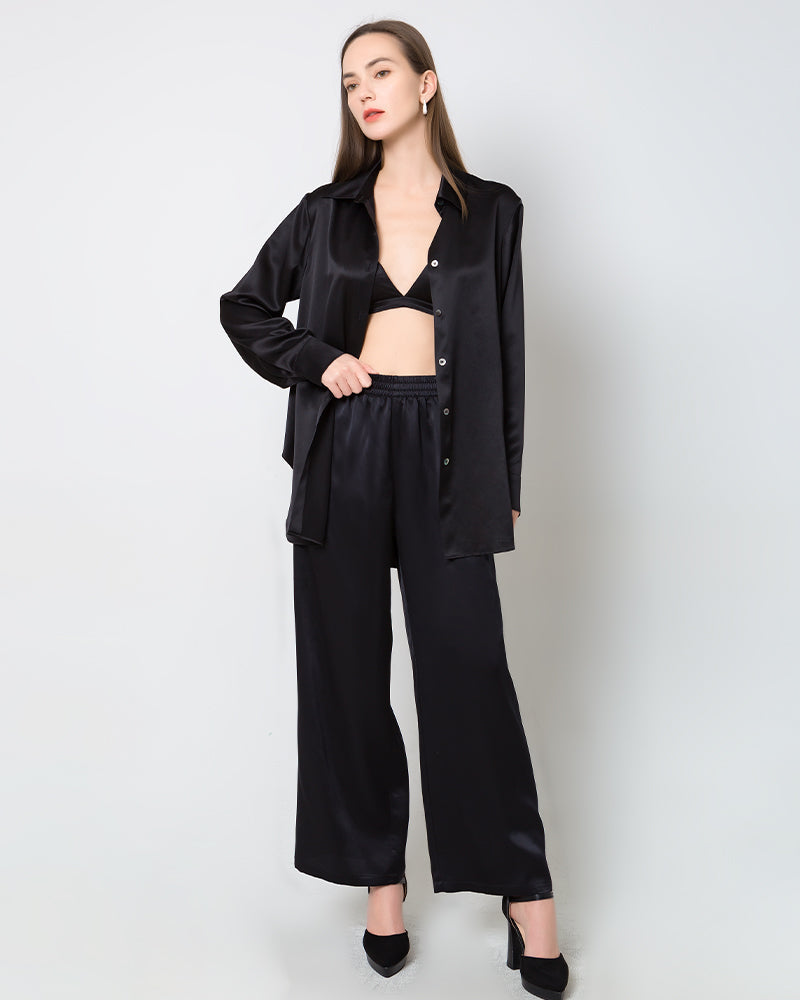 Pantalon Large en Soie Satinée pour Femme
