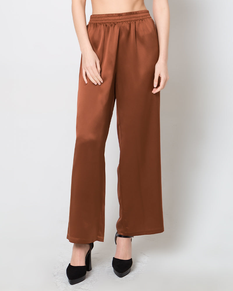 Pantalon Large en Soie Satinée pour Femme
