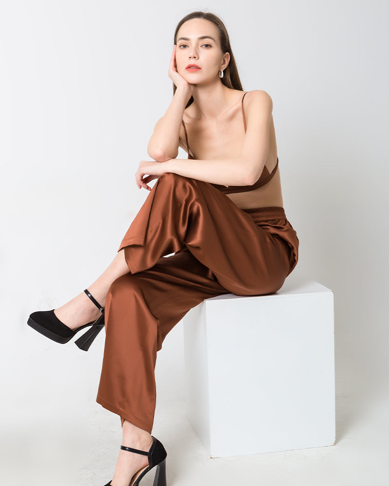 Pantalon Large en Soie Satinée pour Femme