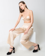 Pantalon Large en Soie Satinée pour Femme