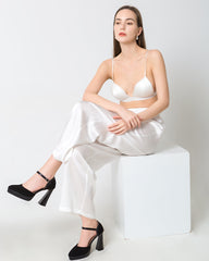 Pantalon Large en Soie Satinée pour Femme
