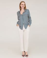 Chemise en Soie à Rayures Verticales Coupe Décontractée
