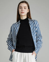 Chemise en Soie à Rayures Verticales Coupe Décontractée