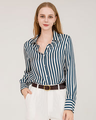 Chemise en Soie à Rayures Verticales Coupe Décontractée