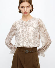 Blouse en soie à motif rose esquissée