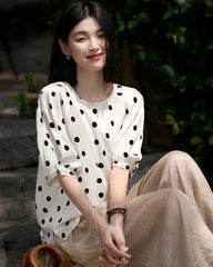 Blouse en soie à pois