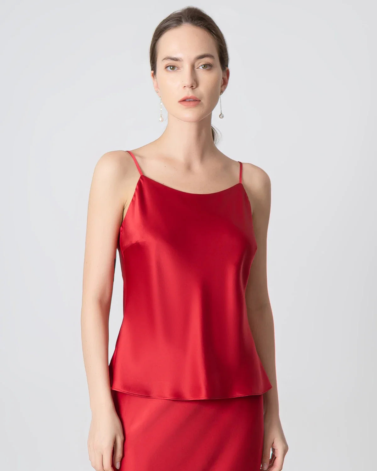 Ensemble en Soie à Décolleté Rond et Jupe Midi en Soie