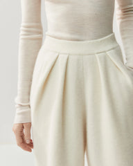 Pantalon droit plissé en laine et cachemire