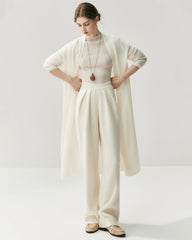 Pantalon droit plissé en laine et cachemire