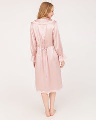 Robe de Nuit en Soie 22 Momme à Manches Longues avec Volants en Dentelle