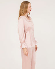 Ensemble de Pyjama en Soie 22 Momme avec Poignets en Dentelle Volants