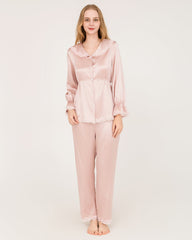 Ensemble de Pyjama en Soie 22 Momme avec Poignets en Dentelle Volants