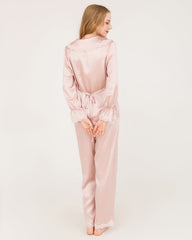 Ensemble de Pyjama en Soie 22 Momme avec Poignets en Dentelle Volants