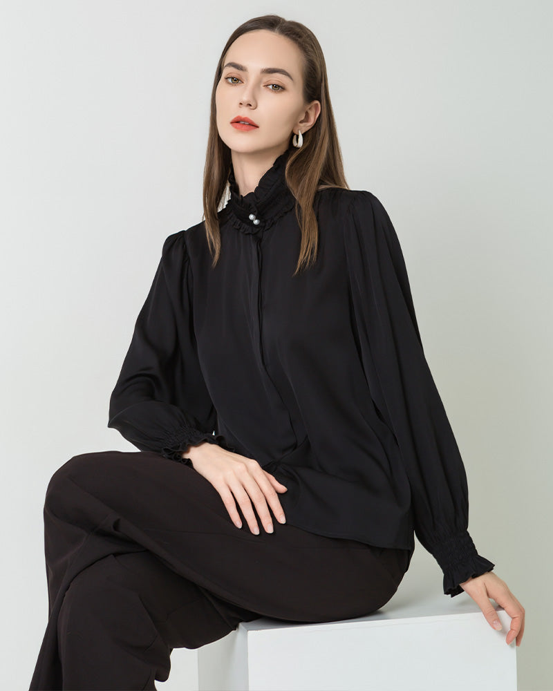 Blouse en Soie à Col Volant Romantique