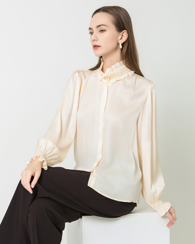 Blouse en Soie à Col Volant Romantique