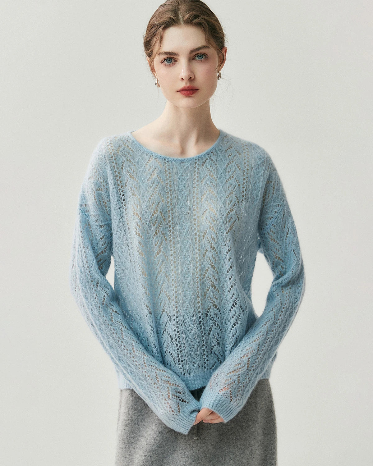 Pull col rond en soie et cachemire