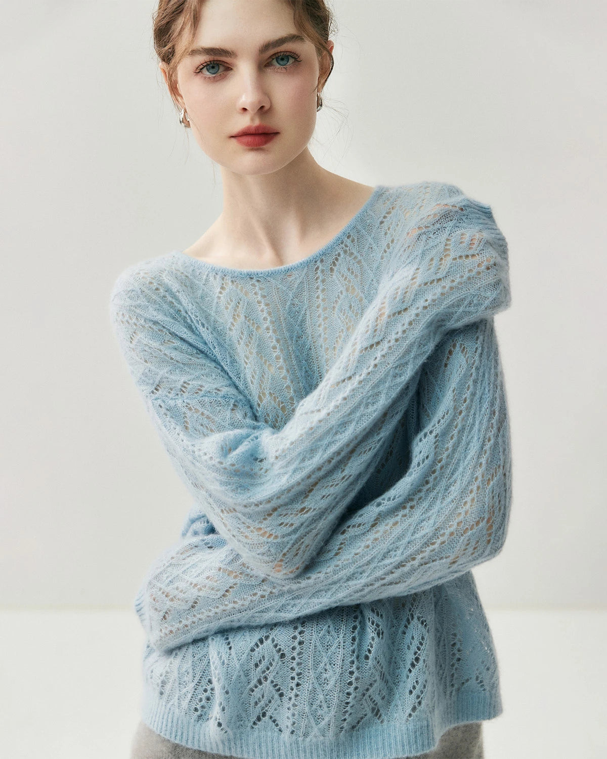 Pull col rond en soie et cachemire