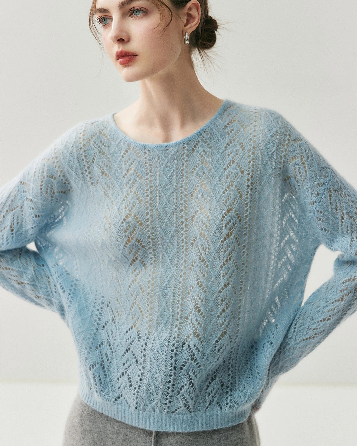 Pull col rond en soie et cachemire