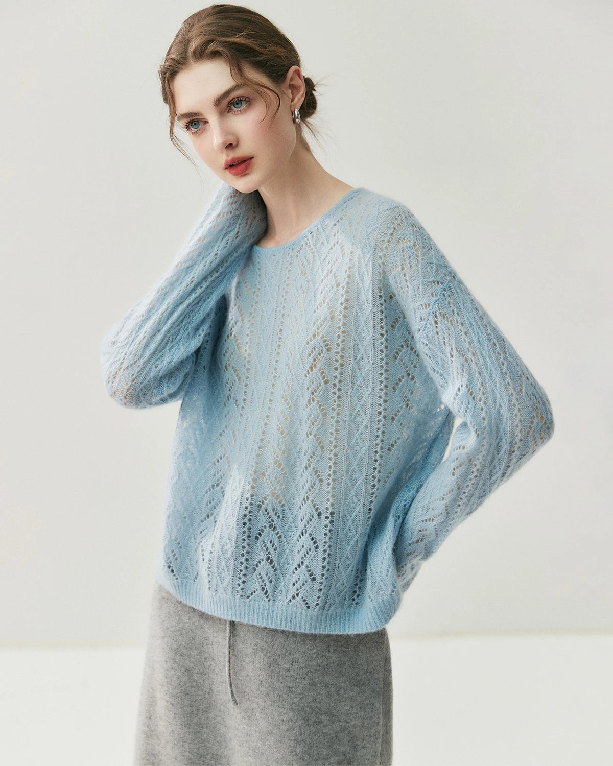 Pull col rond en soie et cachemire