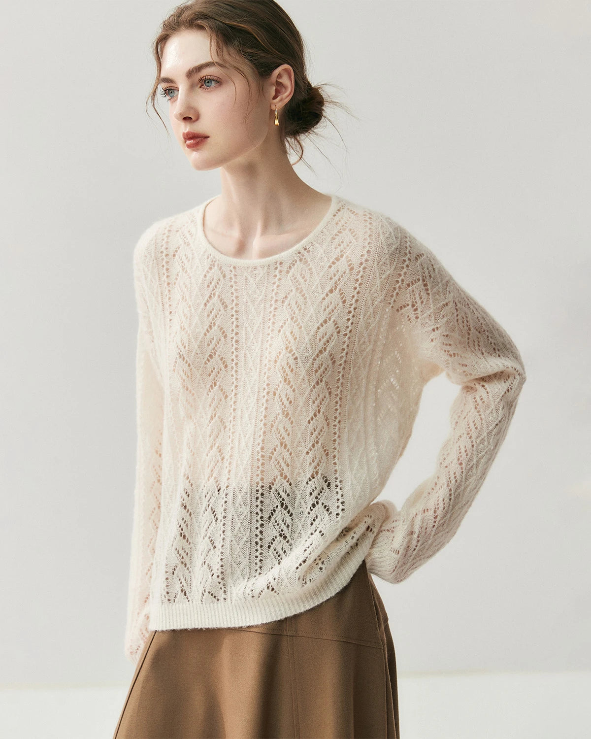 Pull col rond en soie et cachemire