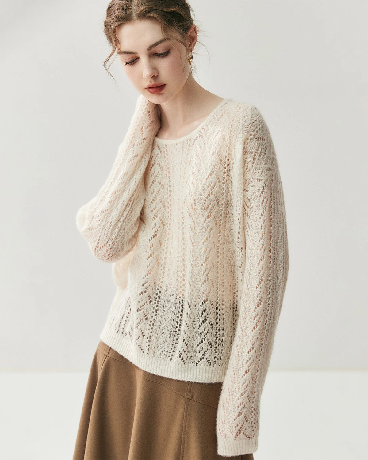 Pull col rond en soie et cachemire