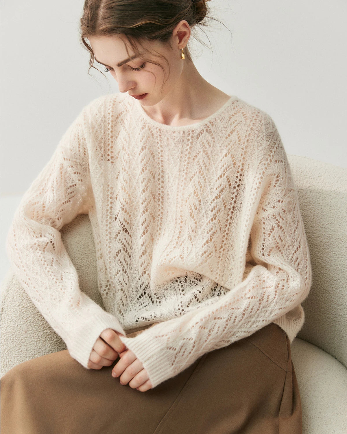 Pull col rond en soie et cachemire