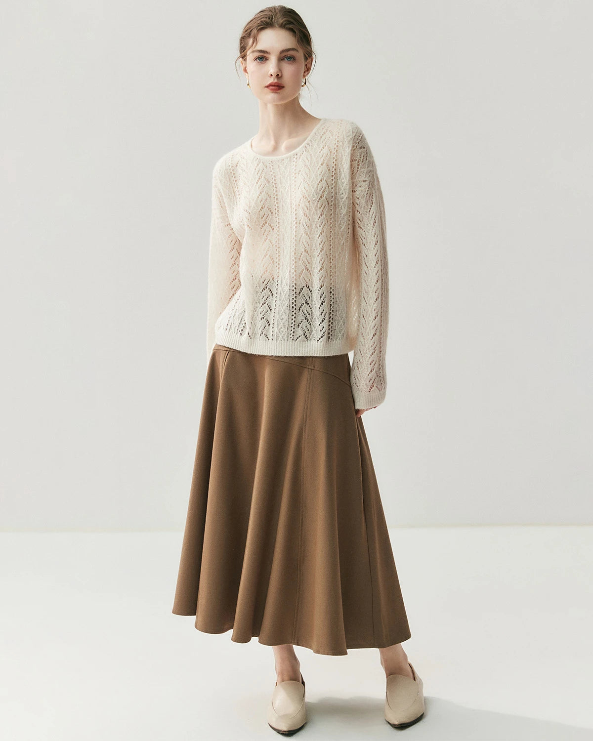 Pull col rond en soie et cachemire
