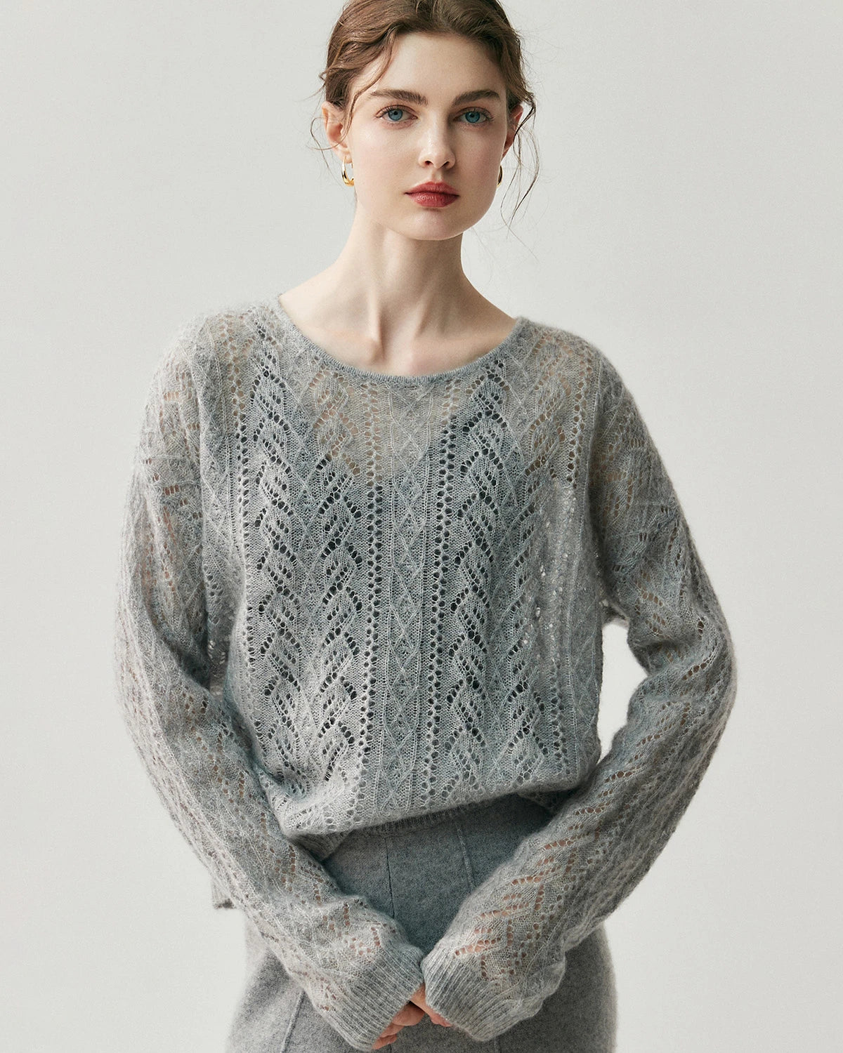 Pull col rond en soie et cachemire