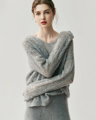 Pull col rond en soie et cachemire
