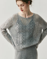 Pull col rond en soie et cachemire