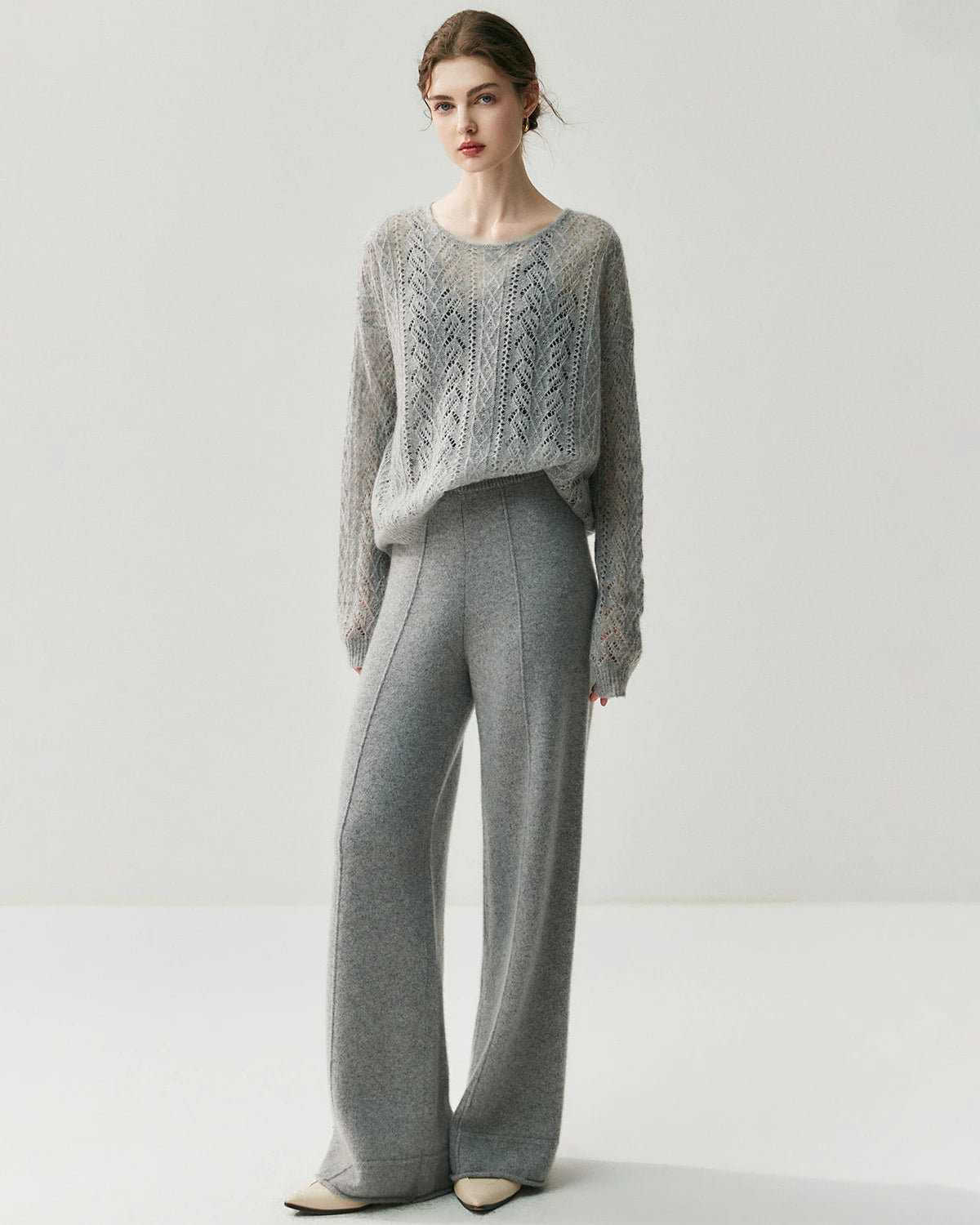 Pull col rond en soie et cachemire