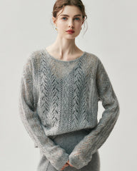 Pull col rond en soie et cachemire