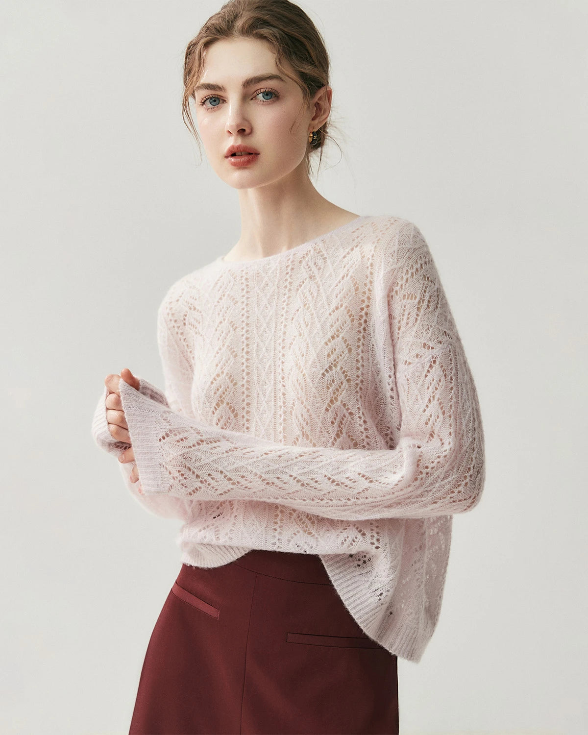 Pull col rond en soie et cachemire