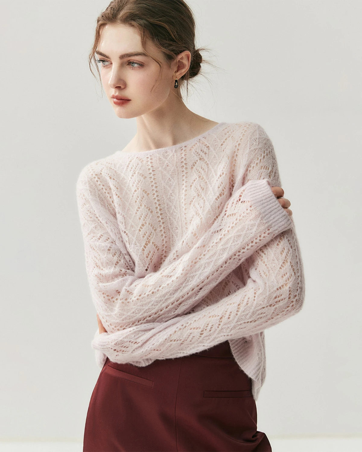 Pull col rond en soie et cachemire