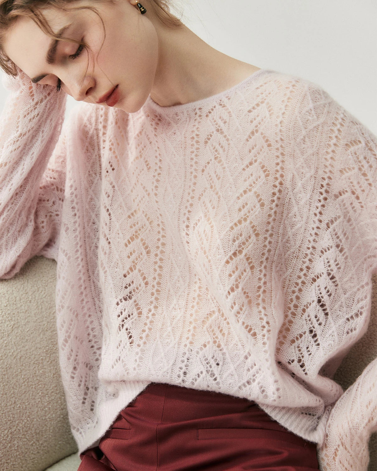 Pull col rond en soie et cachemire