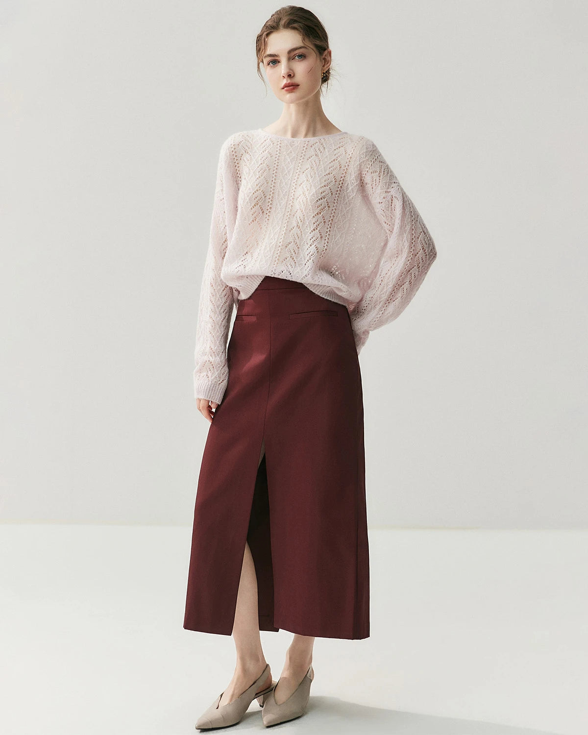 Pull col rond en soie et cachemire