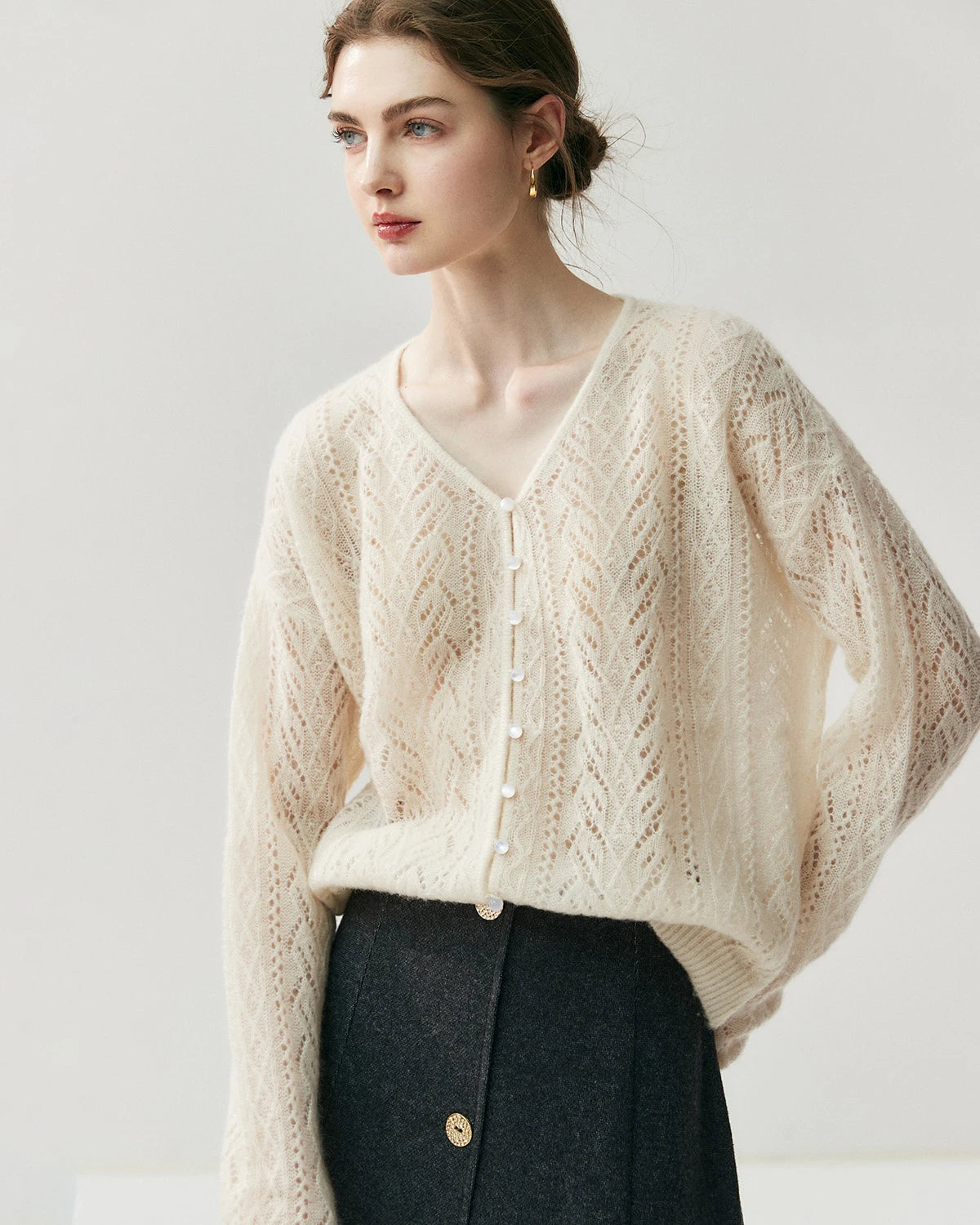 Cardigan fin en maille soie-cachemire