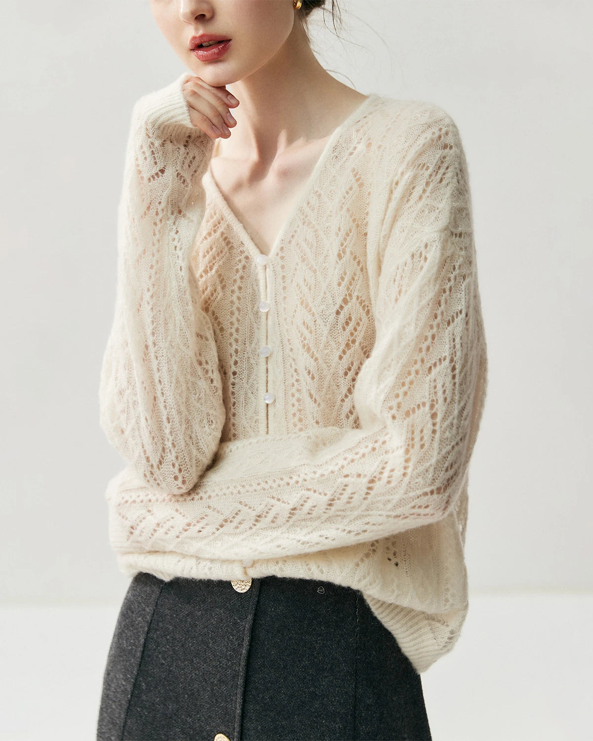Cardigan fin en maille soie-cachemire
