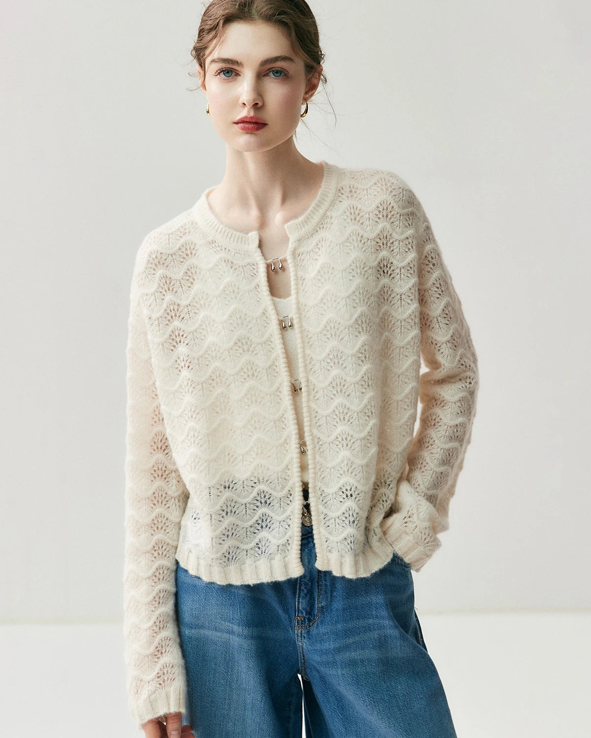Cardigan en soie et cachemire avec boutons métalliques