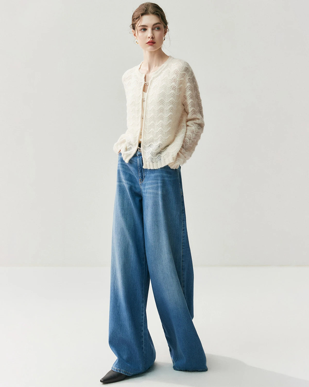 Cardigan en soie et cachemire avec boutons métalliques