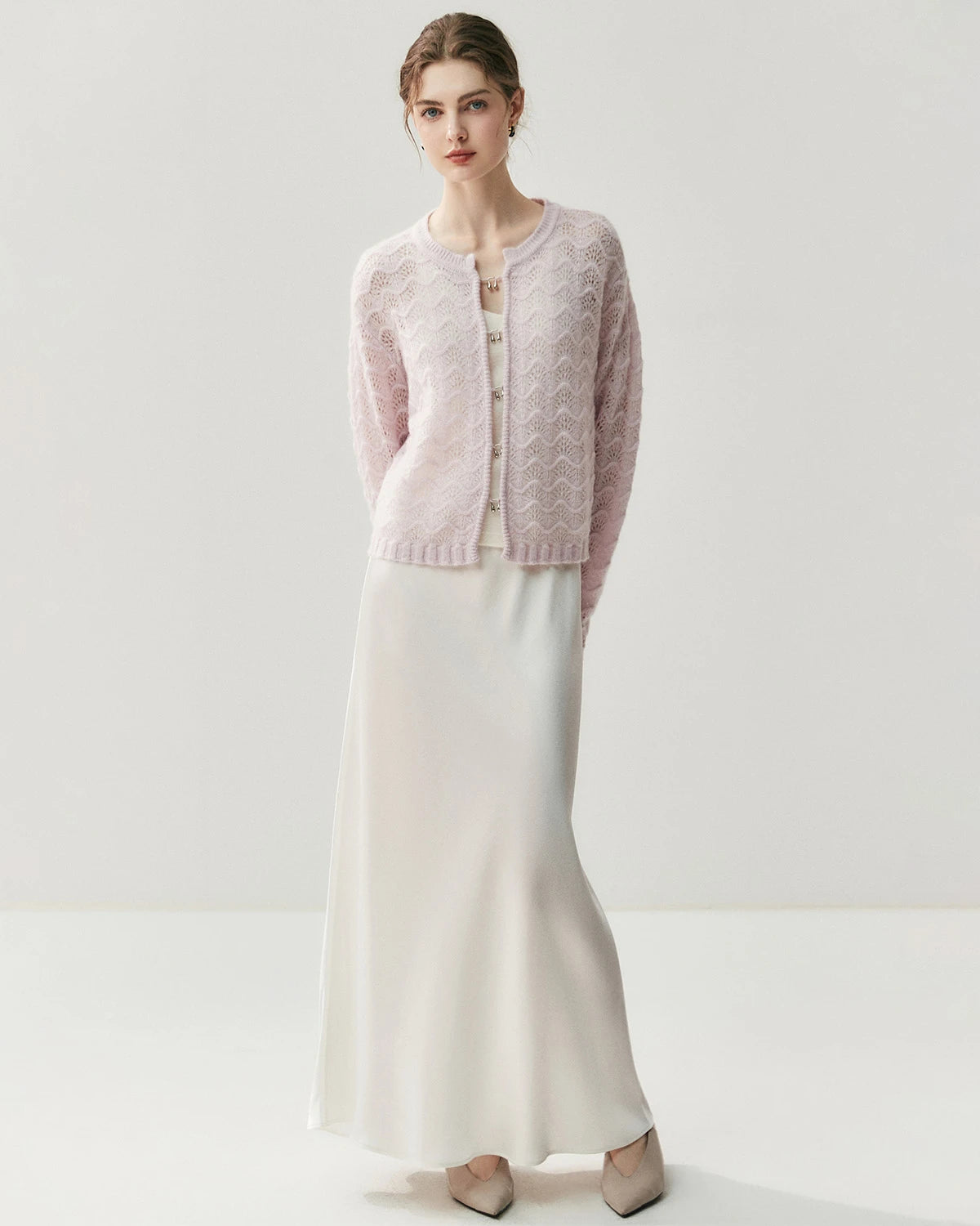Cardigan en soie et cachemire avec boutons métalliques