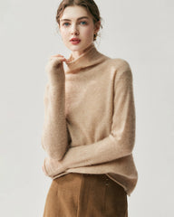Pull col roulé manches longues en soie et cachemire