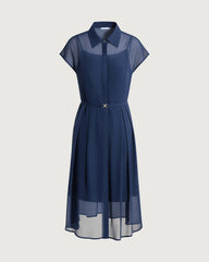 Robe chemise en mousseline de soie avec ceinture, coupe trapèze