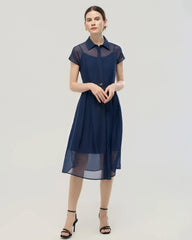 Robe chemise en mousseline de soie avec ceinture, coupe trapèze