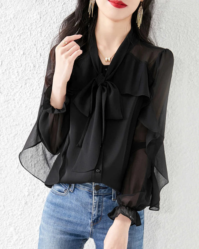 Blouse en mousseline de soie avec manches à volants