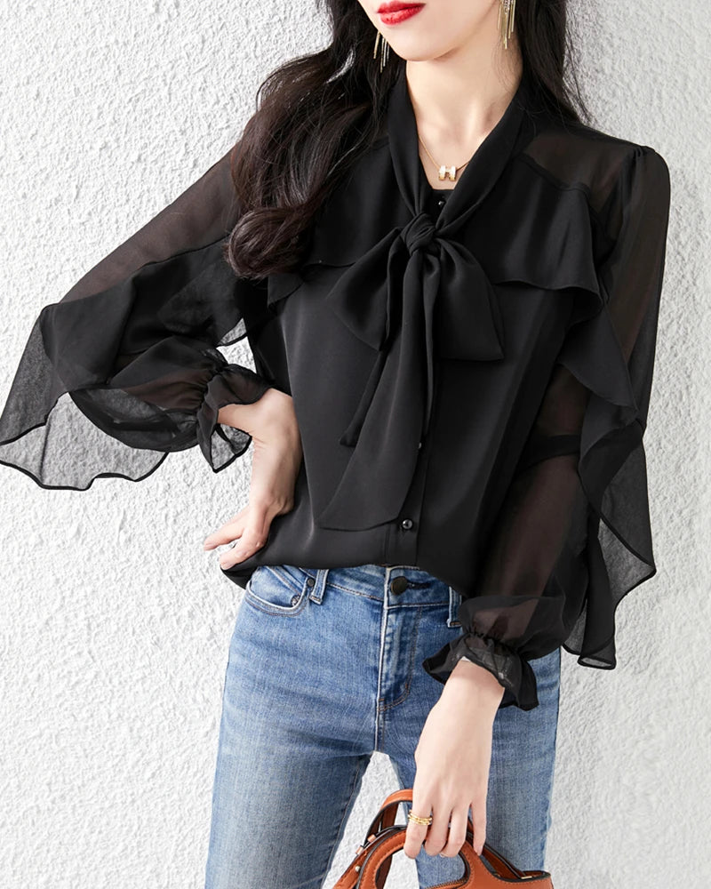 Blouse en mousseline de soie avec manches à volants